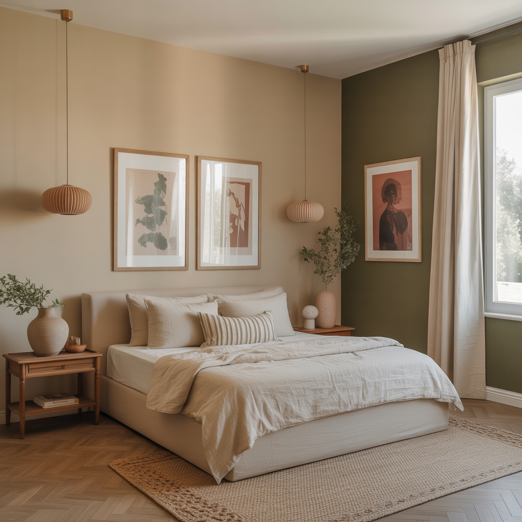 Olive Green & Beige Bedroom Ideas: A Perfect Balance of Nature and Elegance 3 Bedroom with beige walls