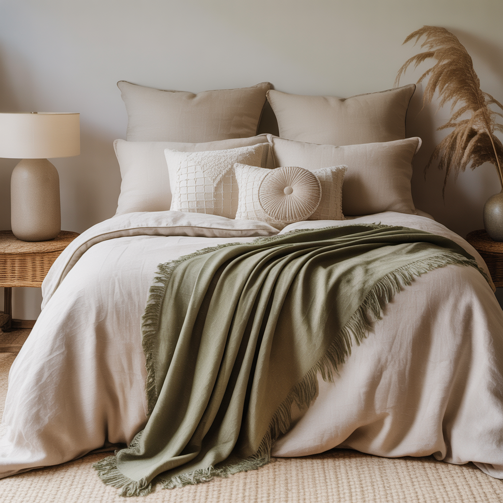 Olive Green & Beige Bedroom Ideas: A Perfect Balance of Nature and Elegance 5 Beige linen bedding