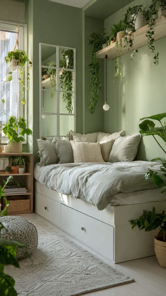 12 Green Bedroom Ideas: Stunning Green Bedroom Walls & Decor for Every Style 11 Small Green Bedroom Ideas with Multi-Functional Furniture