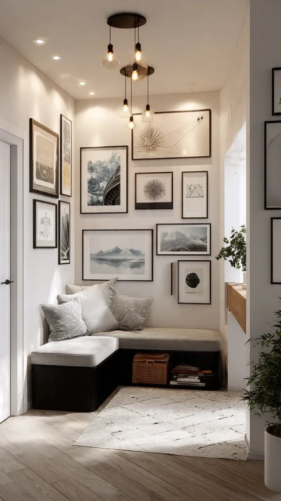 14 Wall Decor Ideas to Transform Your Home: Expert Interior Design Guide 18 Creative corner gallery wall with framed art in apartment interior