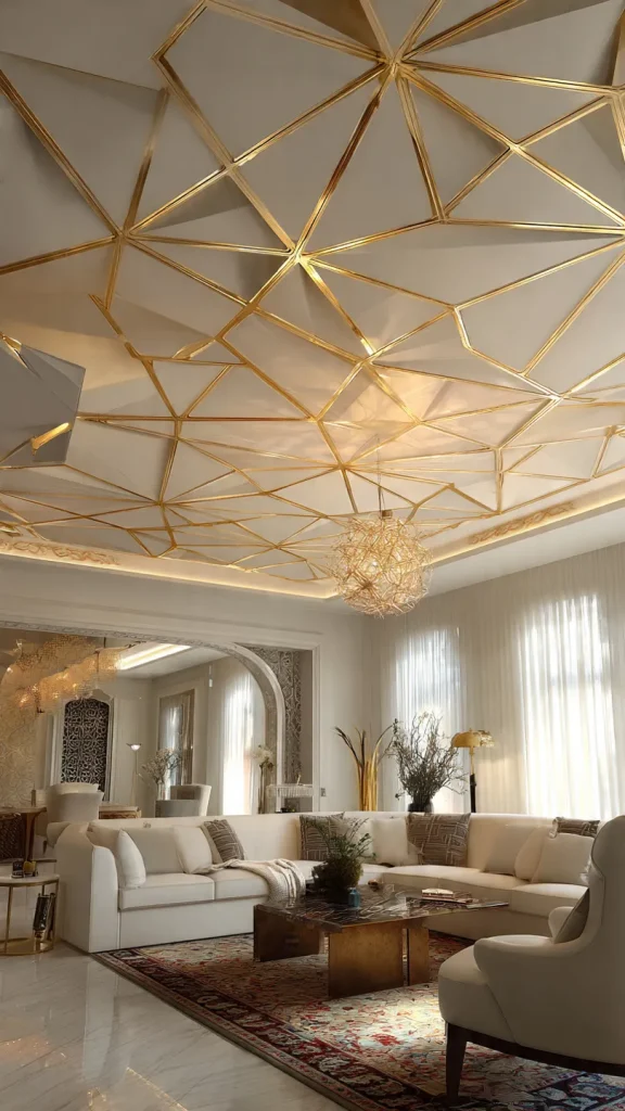 14 Wall Decor Ideas to Transform Your Home: Expert Interior Design Guide 19 Decorative geometric ceiling pattern in modern stylish living room