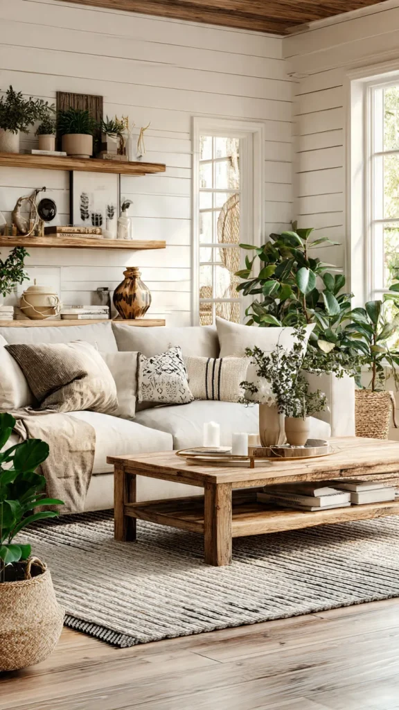 16 Farmhouse Living Room Ideas to Elevate Your Home (Expert Interior Designer Guide) 14 Greenery and Natural Elements
