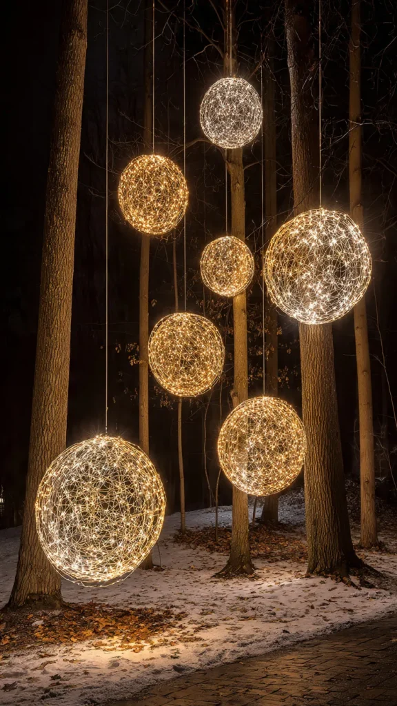 13 Christmas Outdoor Decor Ideas: Expert Guide to Transform Your Home Exterior 14 Floating Light Orbs in Trees