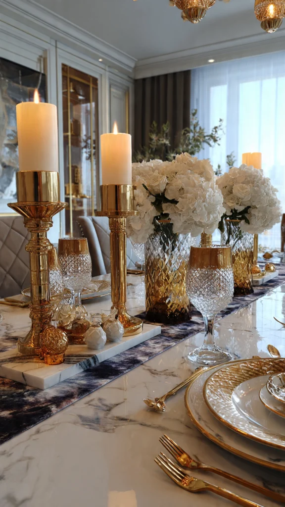 Dining Table Decor: 25+ Stylish Ideas to Transform Your Dining Space 14 Luxury Dining Table Decor with Glass & Gold Accents