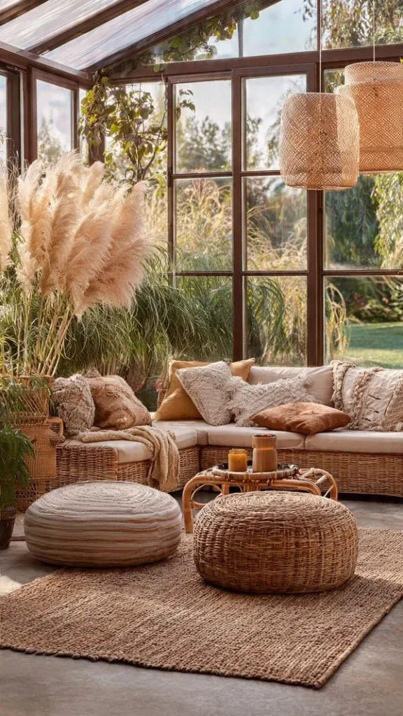 18 Sunroom Decorating Ideas: Transform Your Space into a Sunny Retreat 18 Go Boho with Natural Warm Tones