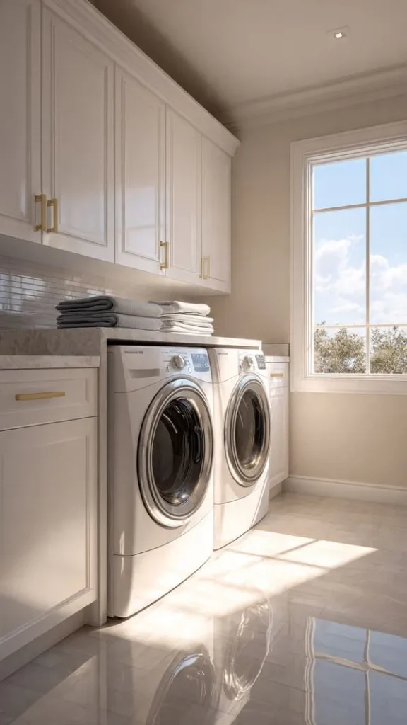15 Laundry Room Ideas to Transform Your Space (Expert Interior Designer Guide) 3 15 Laundary room Ideas Countertop Above Machines for Folding Space