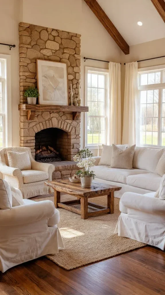 16 Farmhouse Living Room Ideas to Elevate Your Home (Expert Interior Designer Guide) 3 Reclaimed Wood Furniture