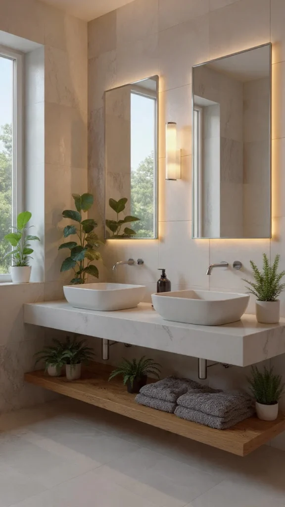 15 Bathroom Decor Ideas to Transform Your Space (Expert Interior Design Guide – 2026) 4 Spa-style bathroom with indoor green plants inspired by 15 Bathroom decor ideas.