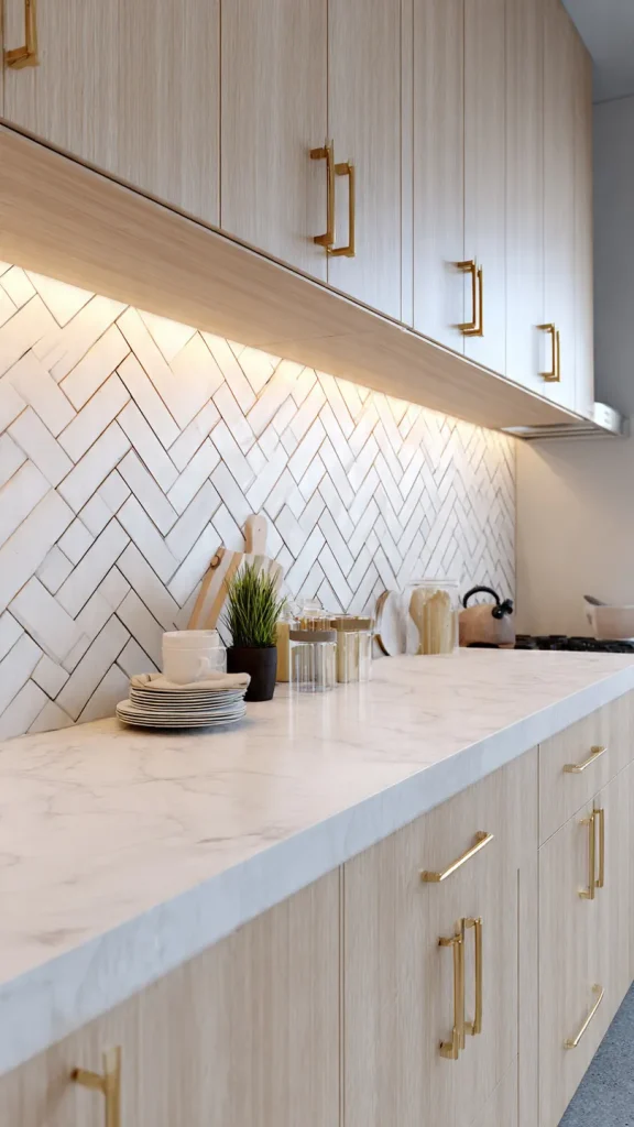 Top 10 Kitchen Backsplash Ideas for a Stylish and Modern Makeover 4 3. Herringbone Pattern – Stylish and Unique Backsplash Design