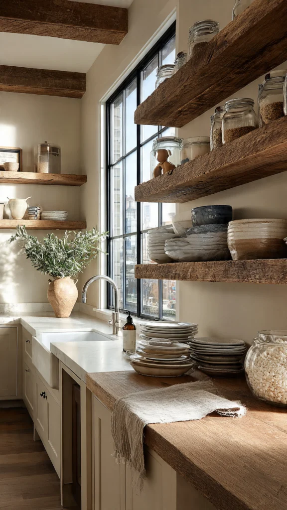 15 Farmhouse Kitchen Ideas: Stunning Designs, Colors & Makeover Tips 4 Open Shelving Farmhouse Kitchen