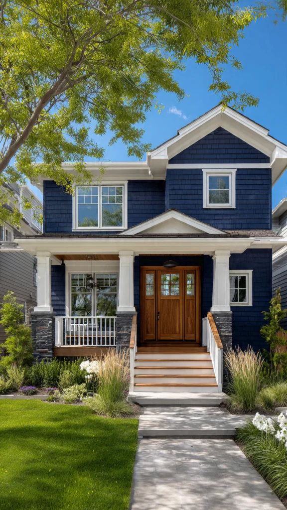 11 Exterior House Colors Ideas: Modern Combinations & Stylish Home Makeover Tips 5 4. Navy Blue – Premium & Sophisticated