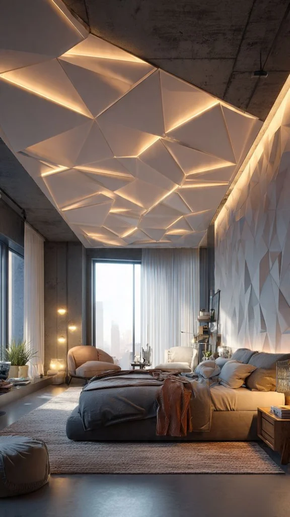 11 Ceiling Ideas to Transform Your Home Interior Elegantly 5 Pop Ceiling with Geometric Patterns