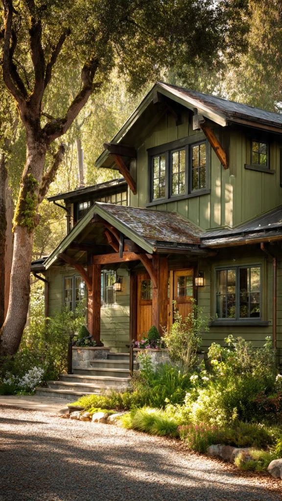11 Exterior House Colors Ideas: Modern Combinations & Stylish Home Makeover Tips 6 5. Olive Green – Earthy and Natural