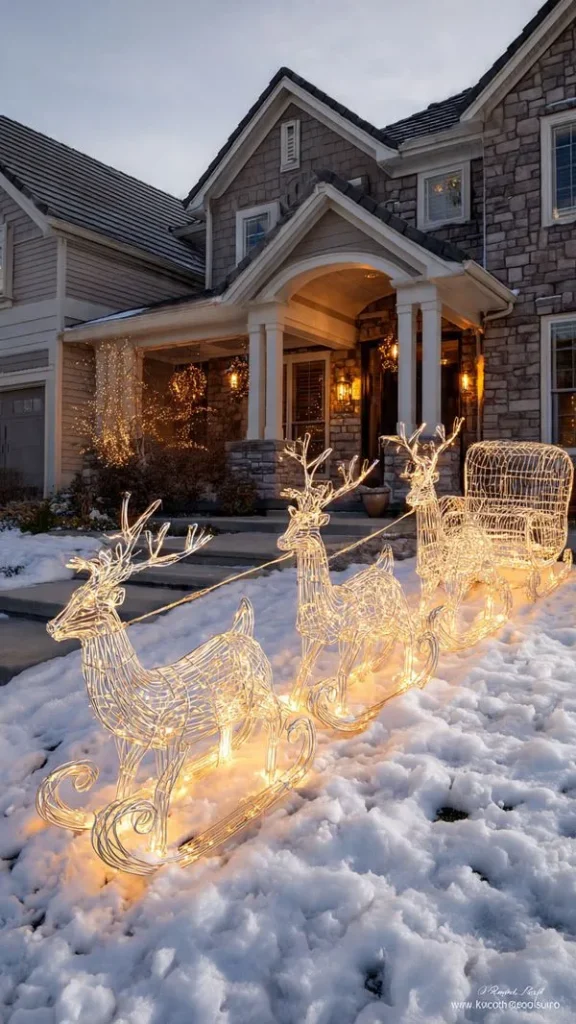 13 Christmas Outdoor Decor Ideas: Expert Guide to Transform Your Home Exterior 8 Yard with Pre-Lit Reindeer & Sleigh Sculptures
