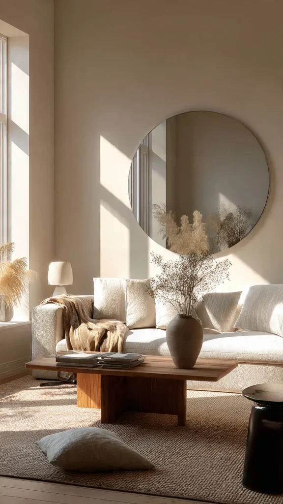 14 Wall Decor Ideas to Transform Your Home: Expert Interior Design Guide 12 14 Wall Decor Ideas: Large round mirror on wall in modern interior
