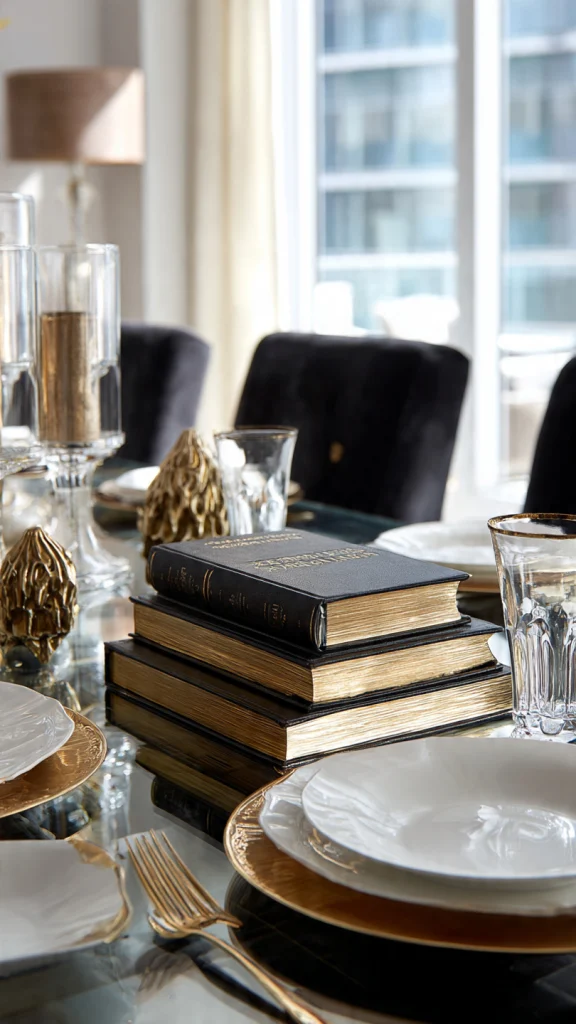 Dining Table Decor: 25+ Stylish Ideas to Transform Your Dining Space 8 Dining Table Decor with Books & Sculptures