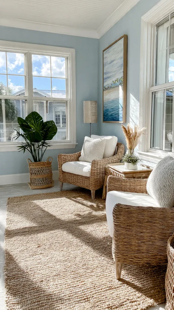 18 Sunroom Decorating Ideas: Transform Your Space into a Sunny Retreat 9 Bring in a Coastal Sunroom Vibe