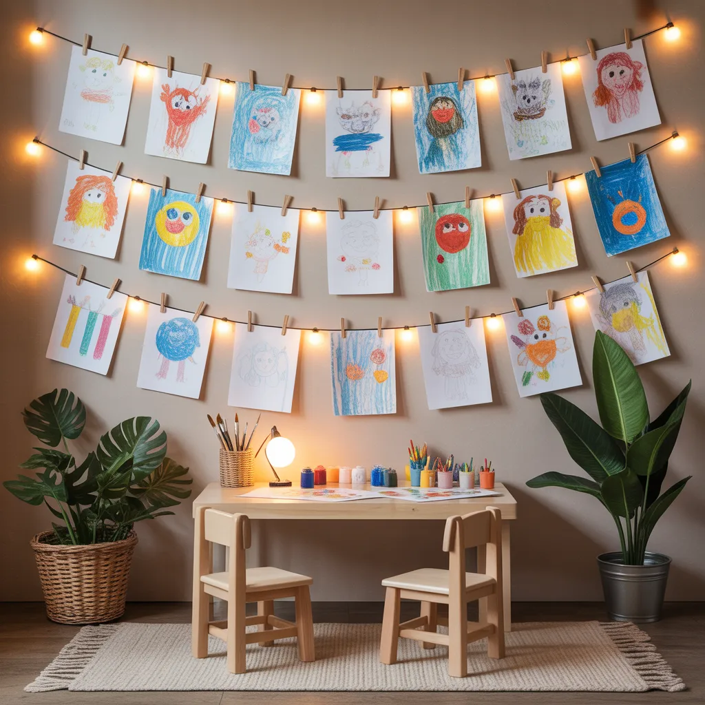 15 Kids Bedroom Ideas: to Make Their Room Creative, Cozy, and Fun 8 8. Create a DIY Art & Display Wall