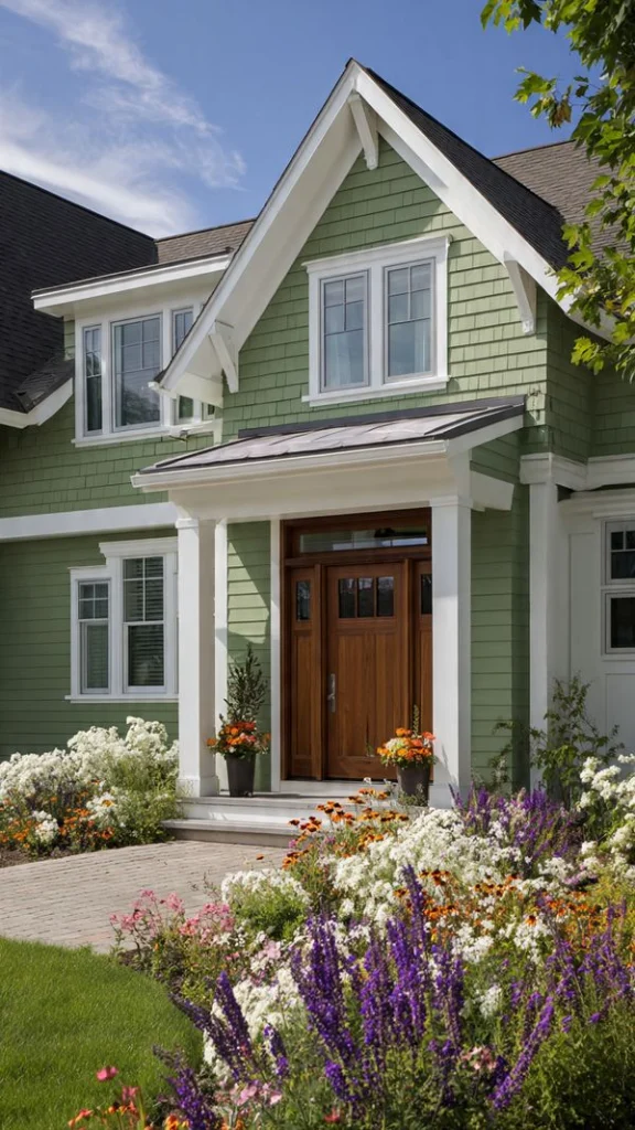 11 Exterior House Colors Ideas: Modern Combinations & Stylish Home Makeover Tips 10 9. Sage Green – Soft, Calm & Trendy