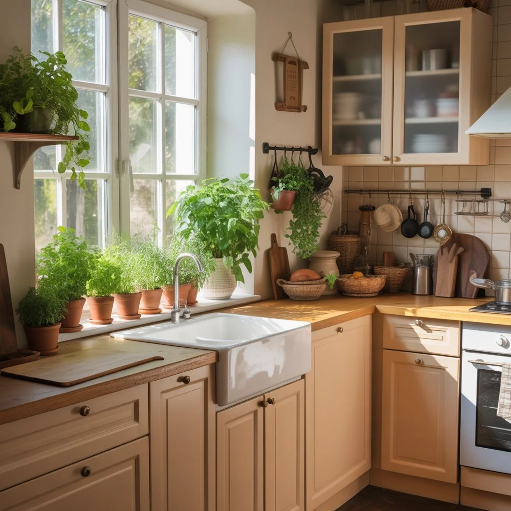 12 Warm Neutral Kitchen Ideas: To Create a Cozy, Timeless Space 13 Beige kitchen with indoor plants