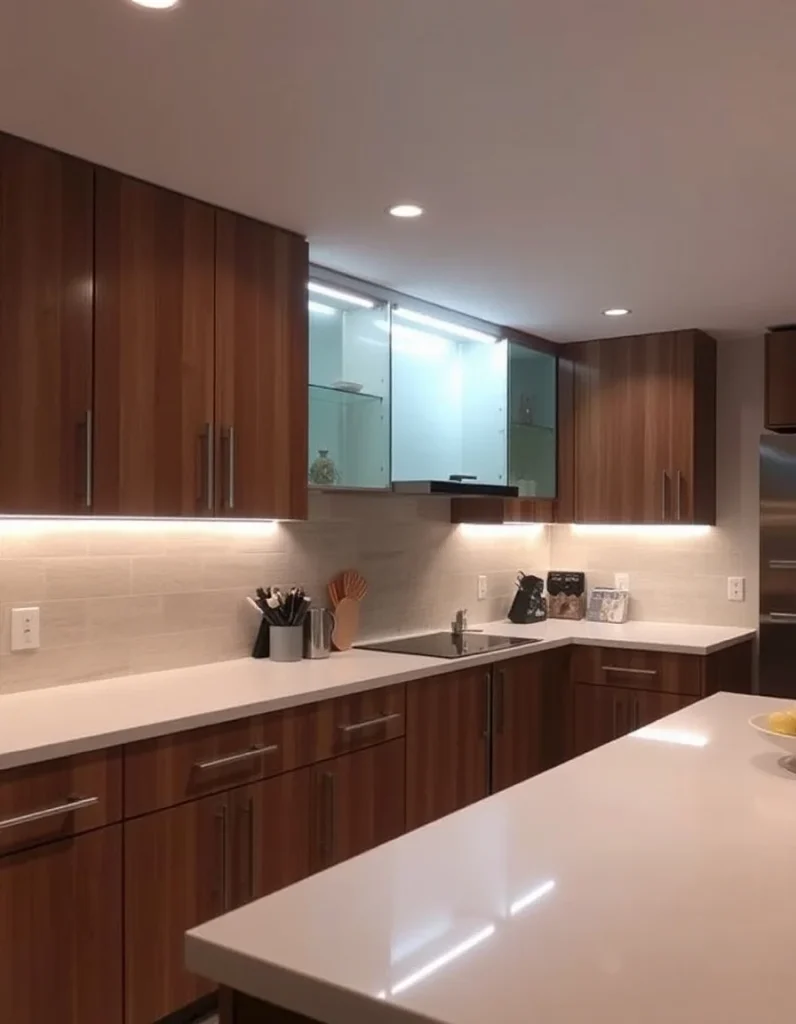 20 Kitchen Lighting Ideas: Brighten Your Space with Style and Function 3 Bright under-cabinet LED lighting in a modern kitchen highlighting countertops