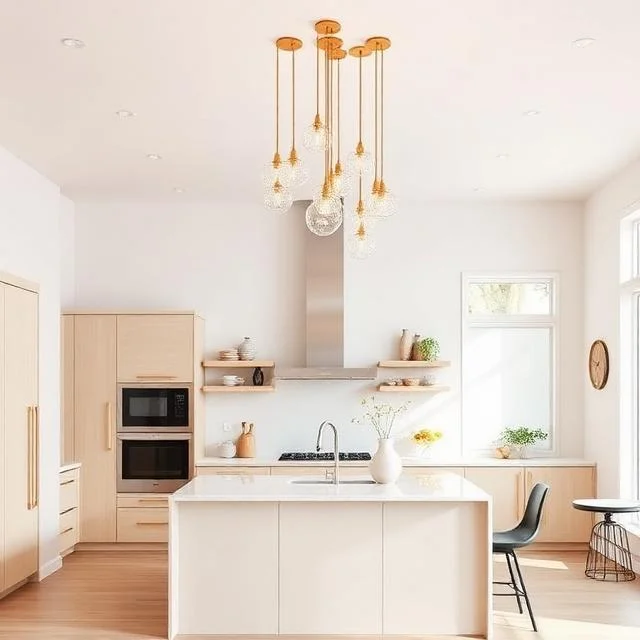 20 Kitchen Lighting Ideas: Brighten Your Space with Style and Function 6 Cluster pendant lights above kitchen island, stylish modern kitchen lighting idea