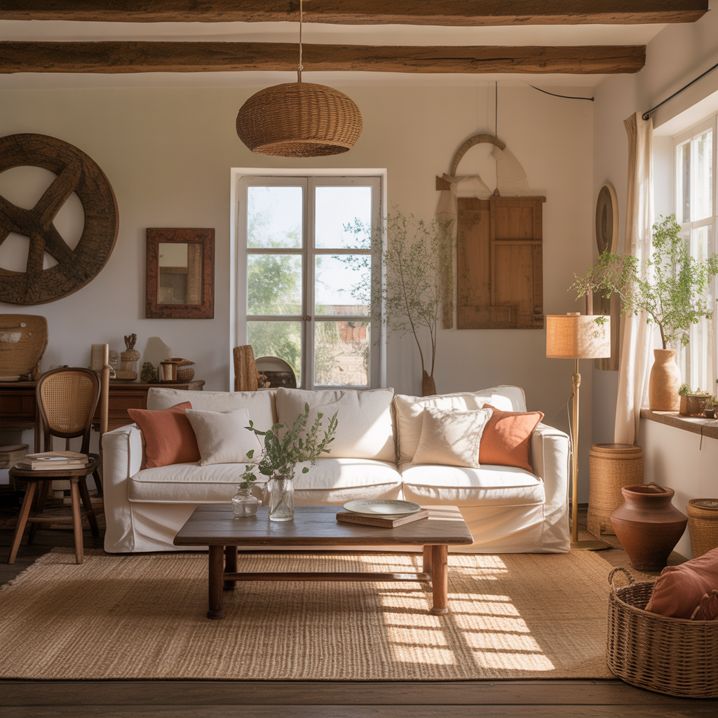 Earthy Cottage Home Decor: The Perfect Blend of Warmth, Comfort, and Natural Charm 1 Earthy cottage living room with wooden beams