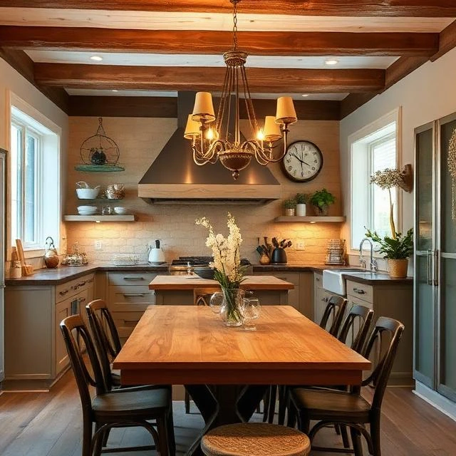 20 Kitchen Lighting Ideas: Brighten Your Space with Style and Function 4 Elegant chandelier lighting above kitchen dining table, cozy and welcoming space