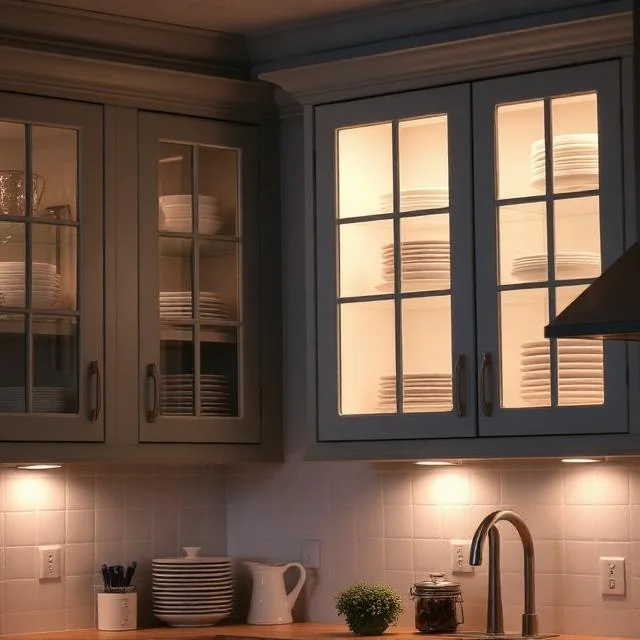 20 Kitchen Lighting Ideas: Brighten Your Space with Style and Function 9 Glass-front kitchen cabinets with interior accent lighting displaying dinnerware