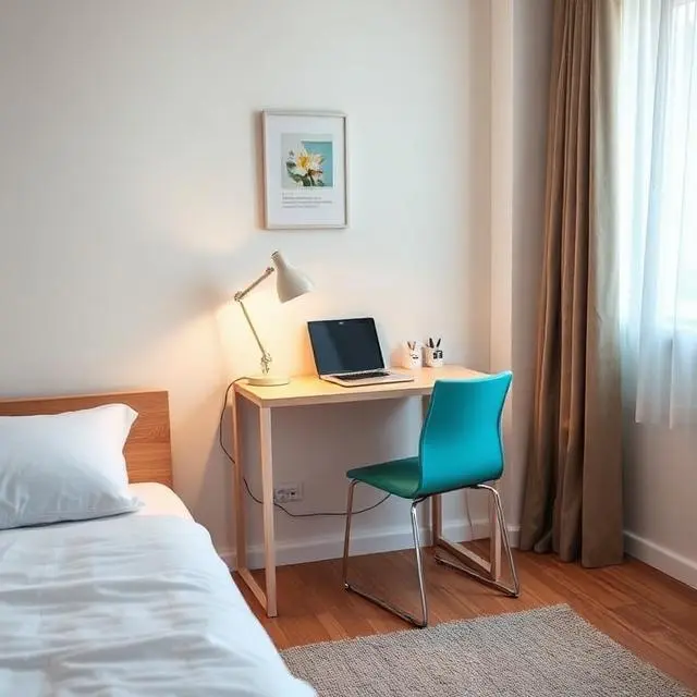 15 Guest Bedroom Ideas: Create a Comfortable and Stylish Space for Your Visitors 14 Guest bedroom with compact desk and chair, creating a small workspace