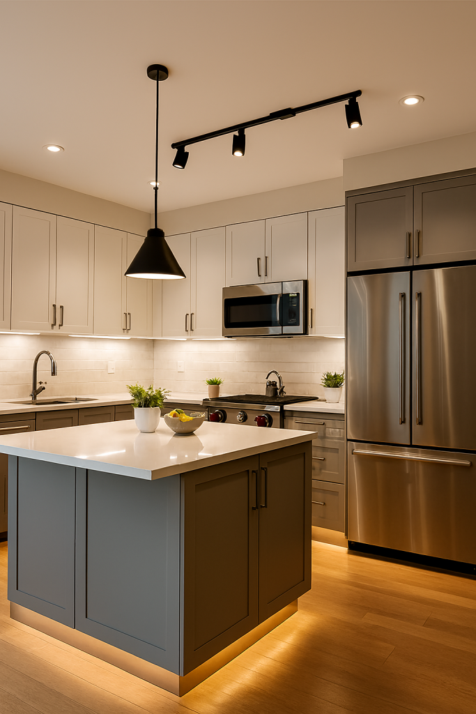20 Kitchen Lighting Ideas: Brighten Your Space with Style and Function 14 Kitchen design combining pendant lights and track lighting for modern style