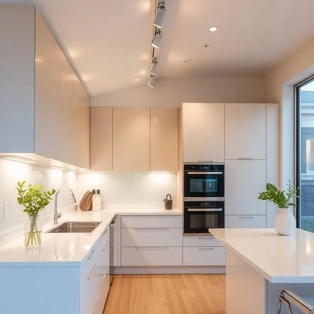 20 Kitchen Lighting Ideas: Brighten Your Space with Style and Function 5 Modern kitchen featuring adjustable track lighting for versatile illumination