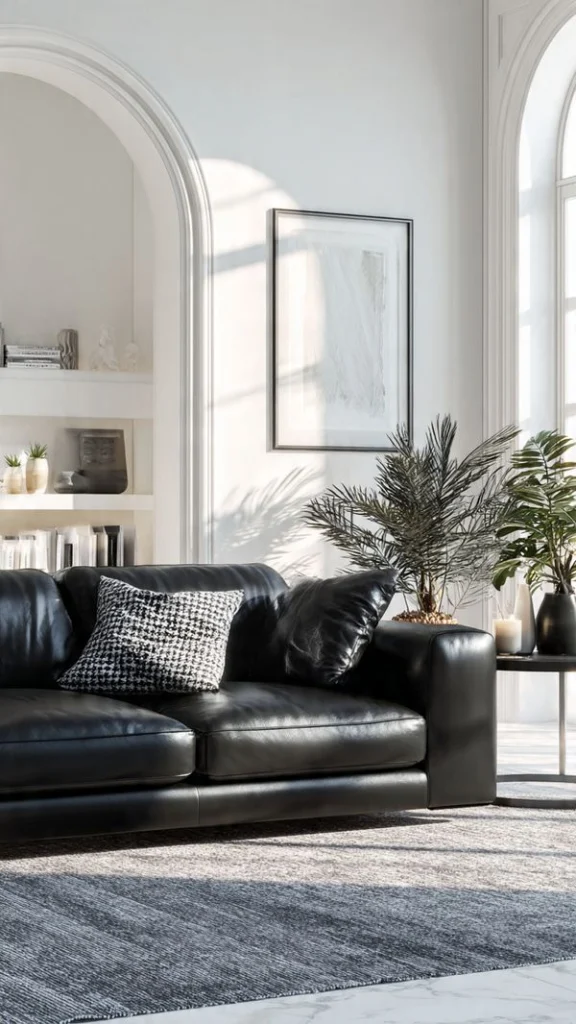 12 Black Couch Living Room Ideas: Transform Your Space with Style 2 Monochrome Minimalist Black Couch Living Room
