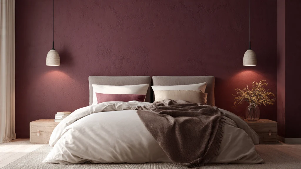 10 Burgundy Bedroom Ideas to Create a Luxurious, Warm & Stylish Space 2 Burgundy Accent Wall Bedroom Idea