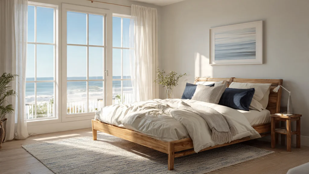 13 Coastal Bedrooms: Timeless Ideas for a Calm, Beach-Inspired Retreat 2 Classic White and Blue Coastal Bedroom