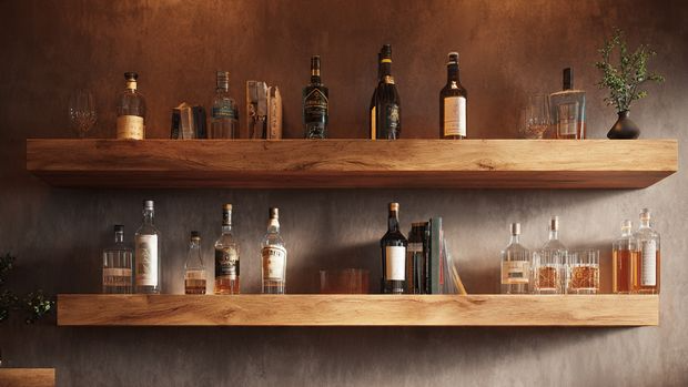 20 Wall Bar Ideas: Stylish, Modern & Space-Saving Designs for Every Home 2 Floating Wooden Wall Bar Idea