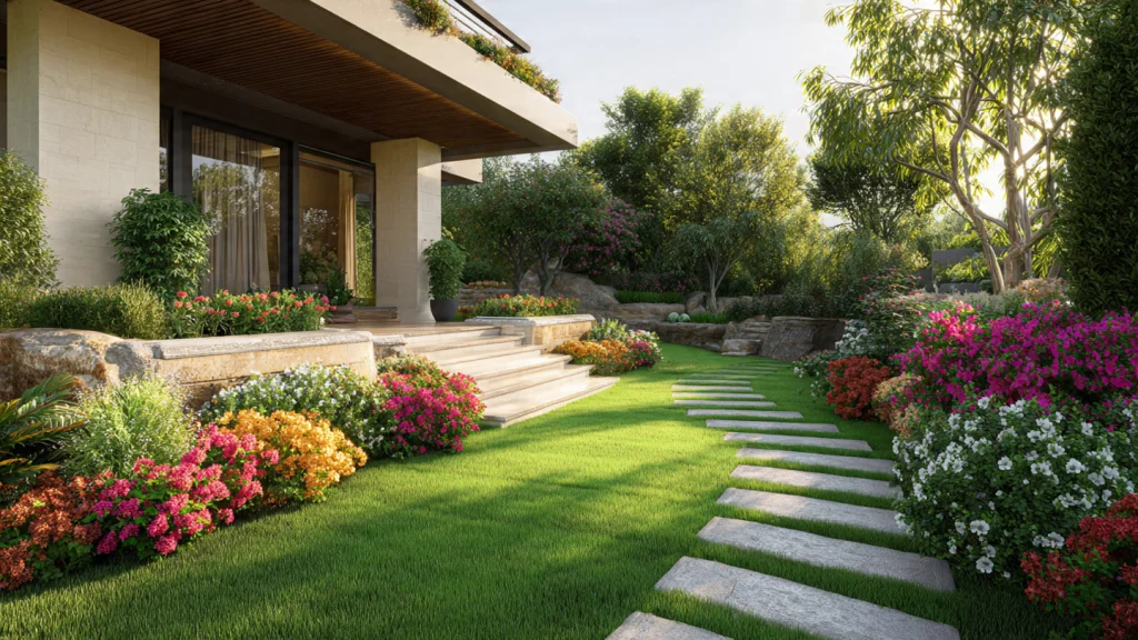 13 Garden Ideas to Create a Beautiful, Peaceful & Modern Outdoor Space 11 Lawn-Focused Garden with Clean Landscaping