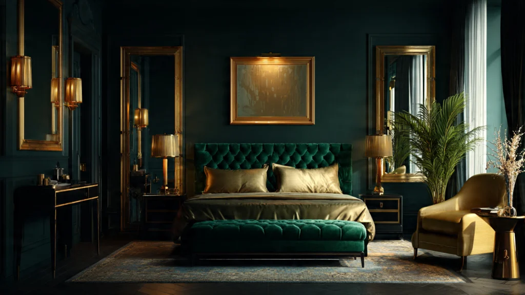 13 Green Bedroom Ideas for a Calm, Stylish & Refreshing Bedroom 11 Green Bedroom with Gold Accents