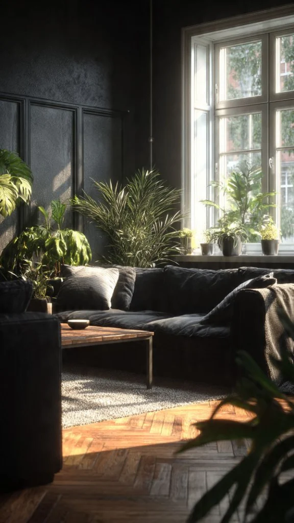 12 Black Couch Living Room Ideas: Transform Your Space with Style 12 Black Couch with Indoor Plants