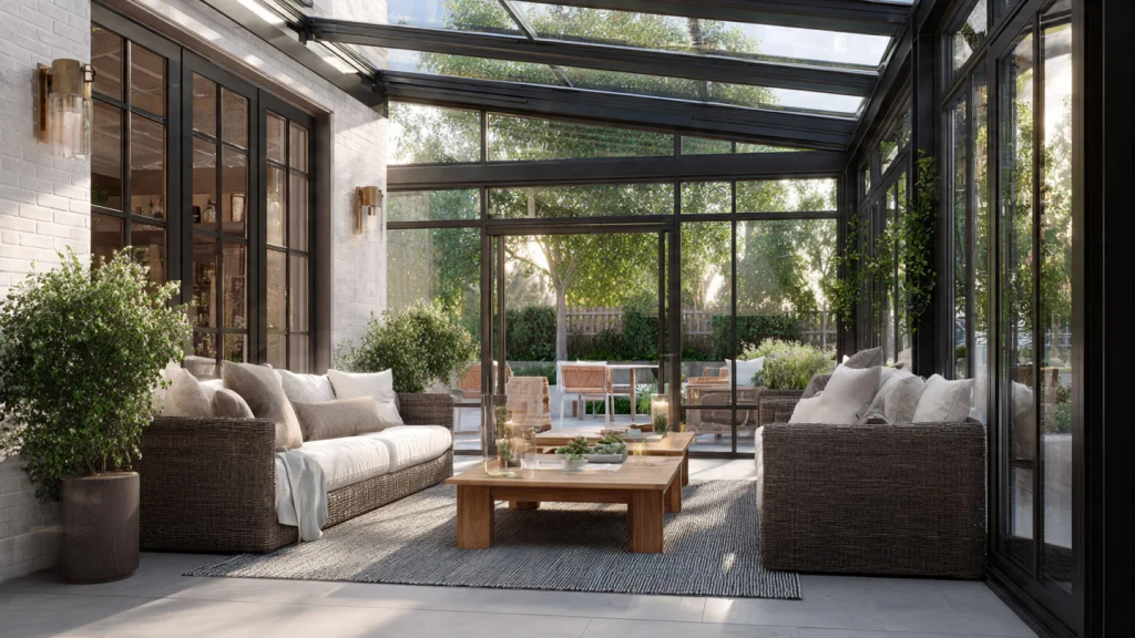 11 Covered Patio Ideas to Transform Your Outdoor Space (Rich, Inspiring & Practical Guide) 12 Enclosed Covered Patio (Screened or Glass Walls)