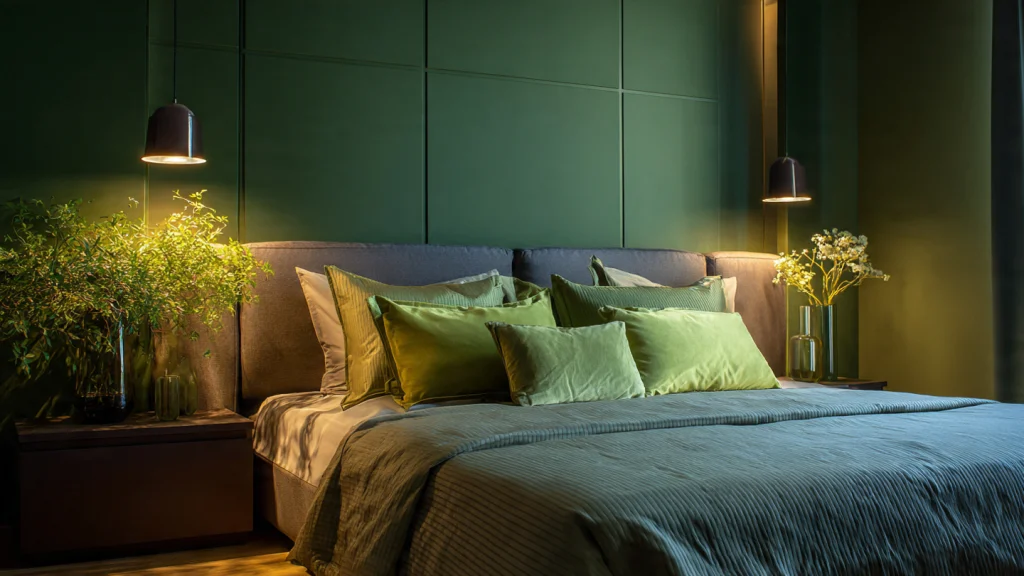 13 Green Bedroom Ideas for a Calm, Stylish & Refreshing Bedroom 14 Green Bedroom with Soft Lighting for Relaxation