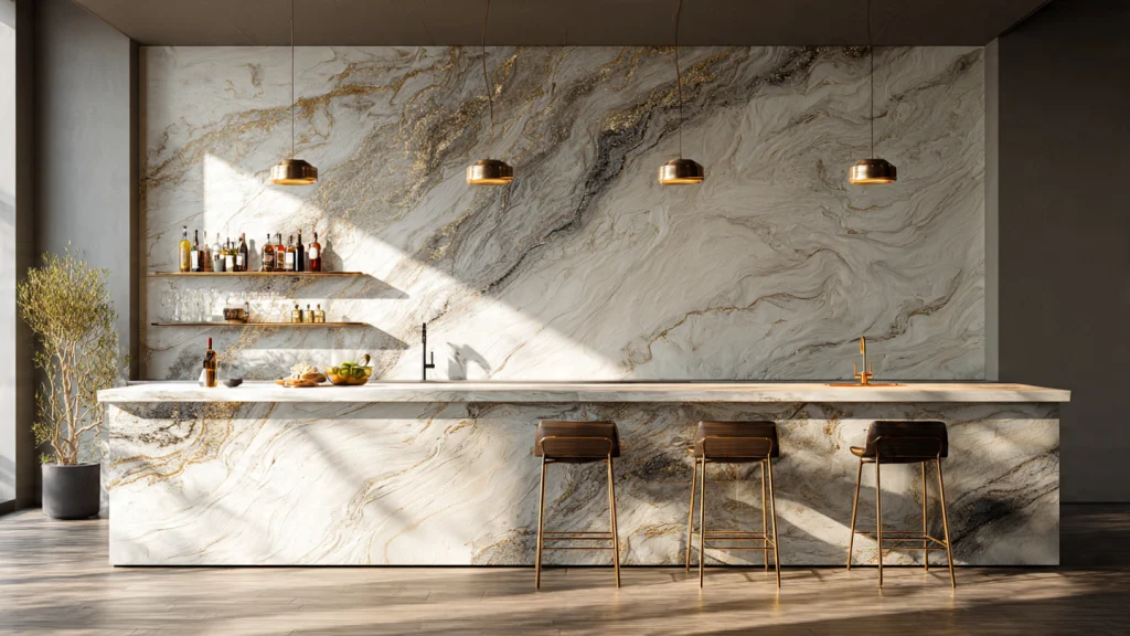 20 Wall Bar Ideas: Stylish, Modern & Space-Saving Designs for Every Home 14 13. Floating Marble Wall Bar