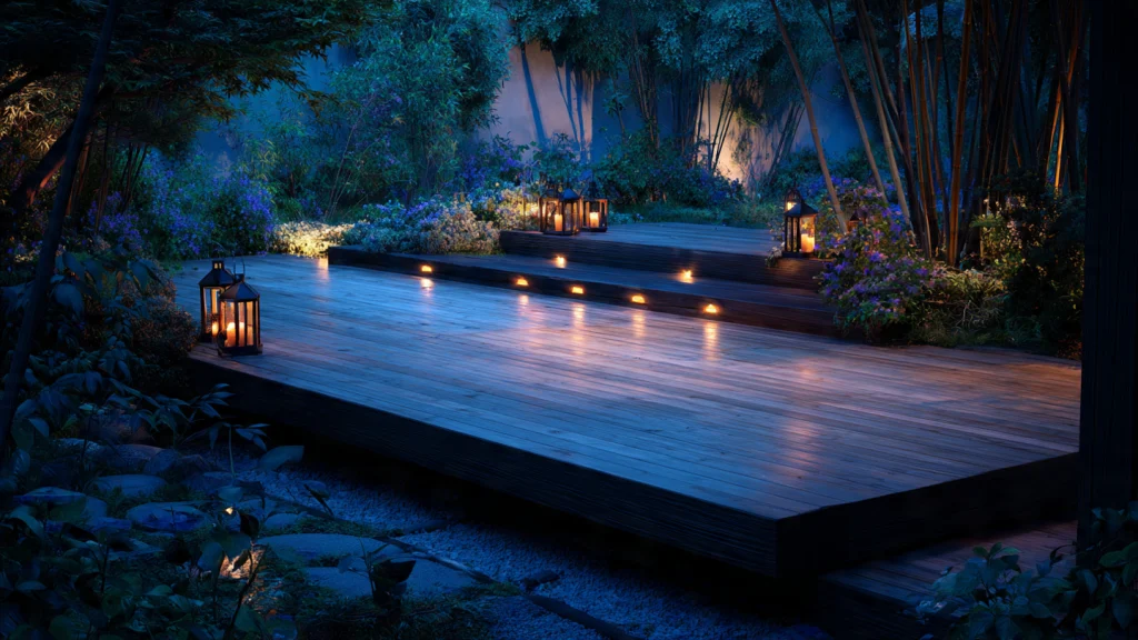 14 Backyard Deck Ideas for a Stunning Outdoor Makeover (Modern, Cozy & Budget-Friendly Options) 15 Floating Deck with Pathway Lighting