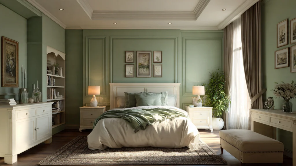15 Sage Green Bedroom Ideas for a Calm, Elegant & Timeless Space 16 Classic Sage Green Bedroom with Timeless Appeal