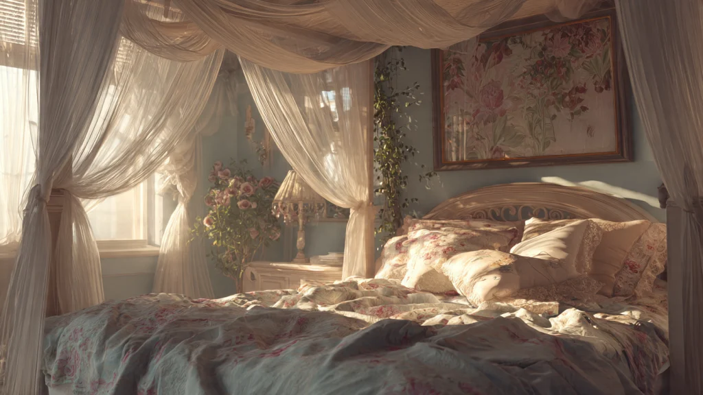 20 Cottagecore Bedroom Ideas to Create a Cozy, Romantic, and Timeless Space 18 Canopy or Sheer Bed Drapes