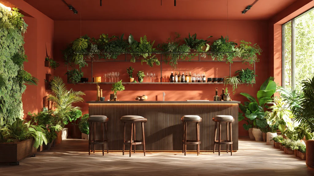 20 Wall Bar Ideas: Stylish, Modern & Space-Saving Designs for Every Home 20 19. Wall Bar with Plants & Greenery