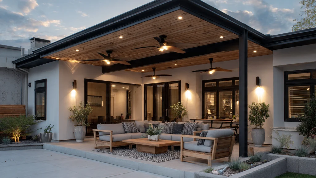 11 Covered Patio Ideas to Transform Your Outdoor Space (Rich, Inspiring & Practical Guide) 3 Solid Roof Patio for Full Sun Protection