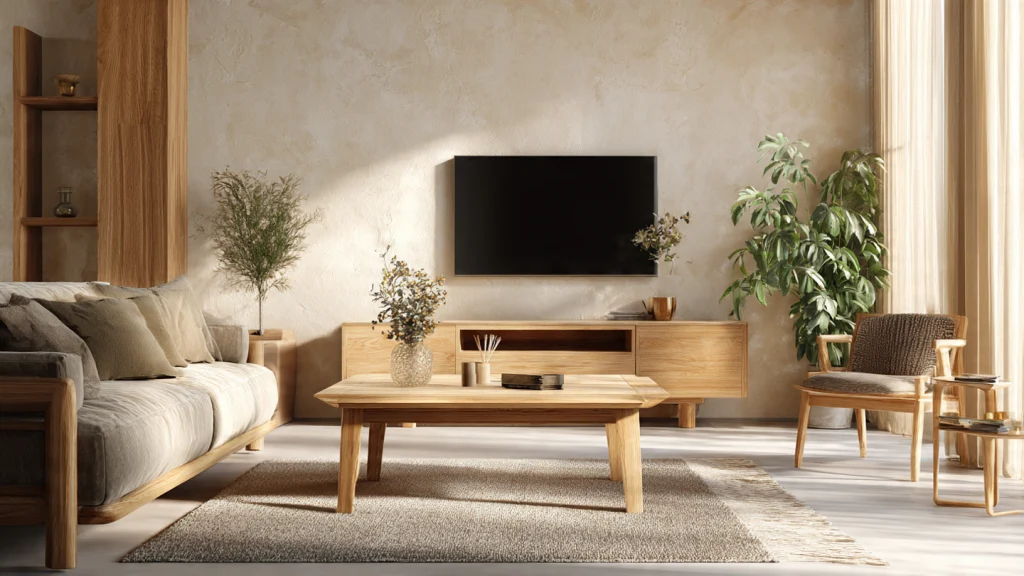 17 Modern Organic Living Room Ideas for a Calm, Natural & Stylish Space 3 Natural Wood Furniture for Organic Warmth