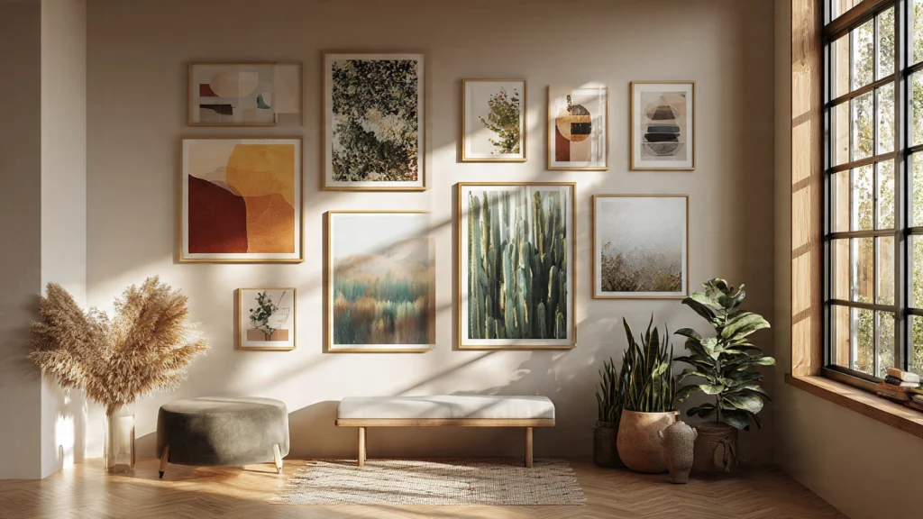 12 Gallery Wall Ideas to Elevate Your Home Décor Instantly 3 2. Eclectic Mix-and-Match Gallery Wall Idea