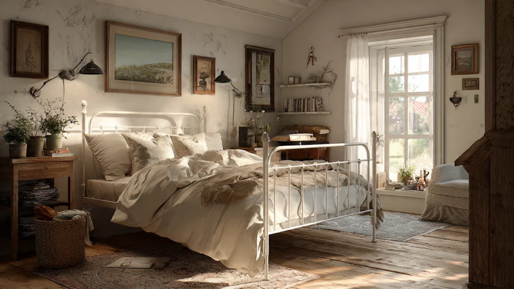 20 Cottagecore Bedroom Ideas to Create a Cozy, Romantic, and Timeless Space 3 Vintage Iron or Wooden Bed Frames